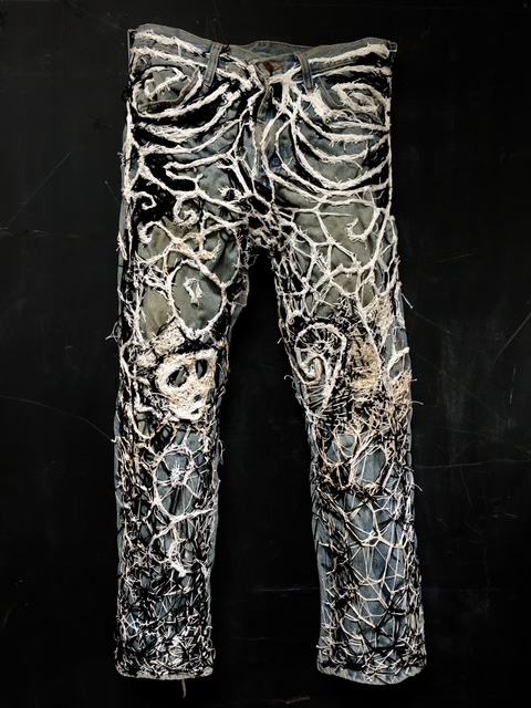 Robert Adele Davis Untitled pants 2019 Embroidery on blue jeans 36 x 20 in. 800.