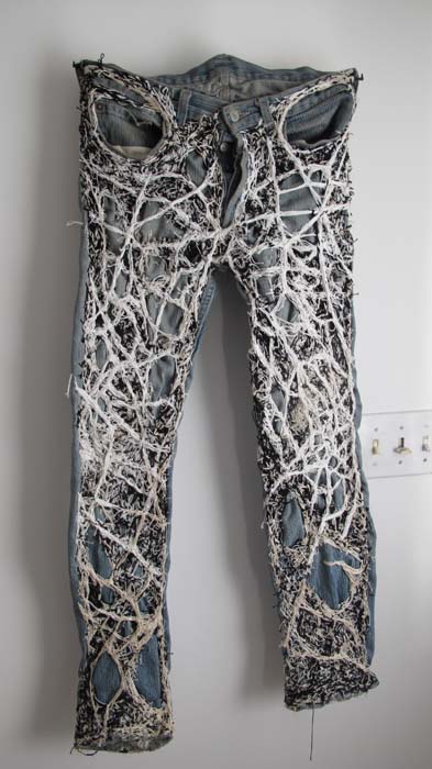 Davis - untitled blue jeans jeans stitched with string and yarn