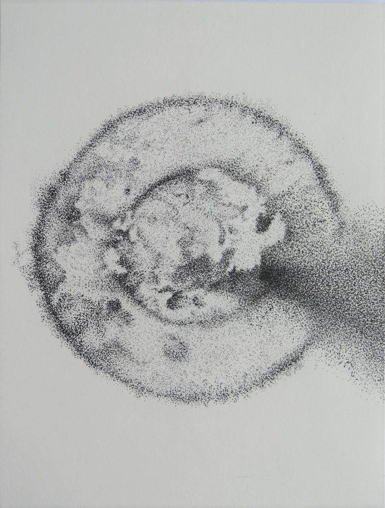 Charles Benefiel, The Spirit Particles #1, As Experienced During the Disolution of the Body, 12 x 9 in.ink on paper, 