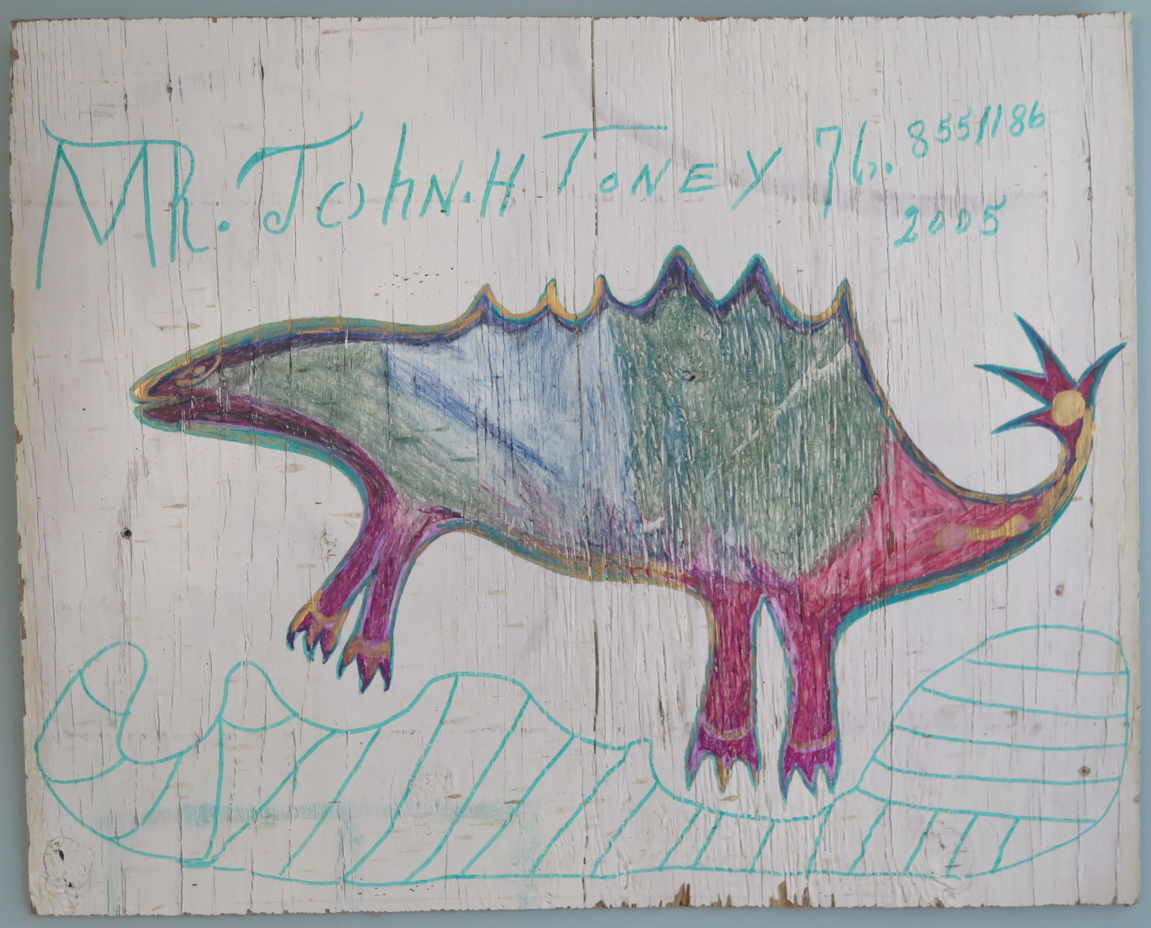 John Henry Toney , Stegasaurus, markers on plywood